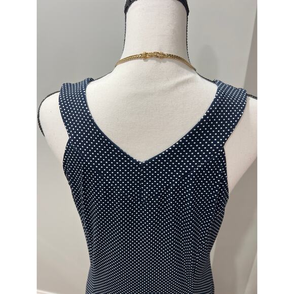 Adrianna Papell Blue Polka Dot Dress, Size M, V-Neck, Asymmetric Hem - Picture 7 of 13